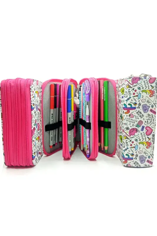 Pencil Case Unicorn-flamingo-avocado Patterned Kawaii Organizer Pencil Box Three Compartment Pencil Case-colorful2 - 5