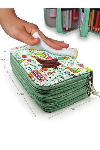 Pencil Case Unicorn Patterned Green Kawai Organizer Pencil Box Vegan Leather Three Compartment Pencil Case-colorful14 - 6