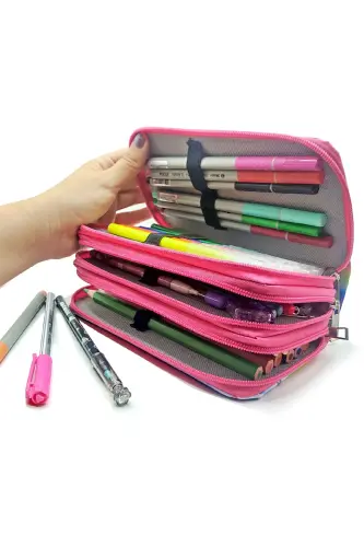 Pencil Case Unicorn Pink Cool Style Kawaii Organizer Pencil Box Three Compartment Pencil Case-Pink - 4