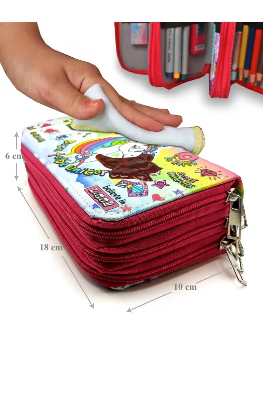 Pencil Case Unicorn Pink Cool Style Kawaii Organizer Pencil Box Three Compartment Pencil Case-Pink - 6