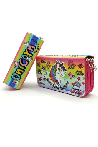 Pencil Case Unicorn Pink Cool Style Kawaii Organizer Pencil Box Three Compartment Pencil Case-Pink - 2