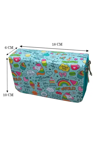 Pencil Case #yolo Unicorn Kawaii Vegan Leather Three Compartments (pencil case)-Yolo Green Zipper - 4