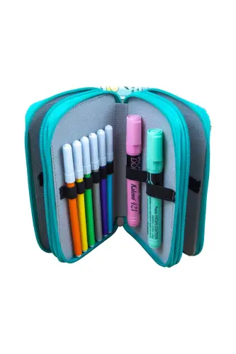 Pencil Case #yolo Unicorn Kawaii Vegan Leather Three Compartments (pencil case)-Yolo Green Zipper - 5