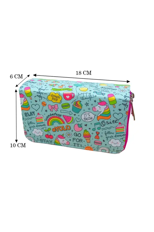 Pencil Case #yolo Unicorn Kawaii Vegan Leather Three Compartments (pencil case)-Yolo Pink Zipper - 4
