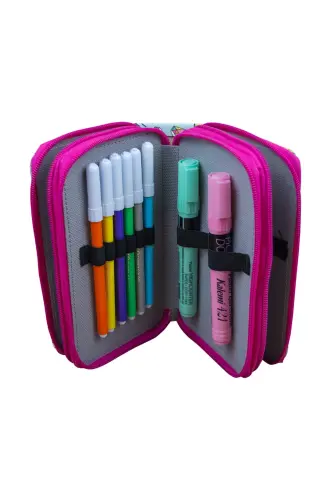 Pencil Case #yolo Unicorn Kawaii Vegan Leather Three Compartments (pencil case)-Yolo Pink Zipper - 5