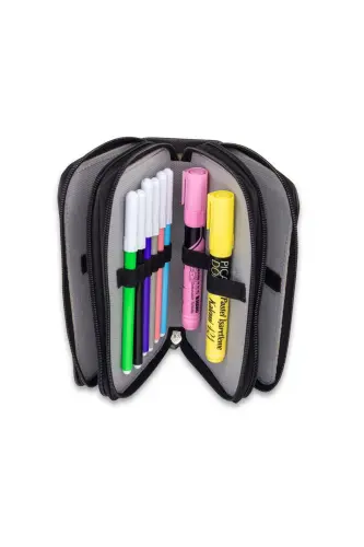 Pencil Case Zebra Pattern Pink Vegan Leather Three Compartments (Pencil Holder)-Zebra Black - 5