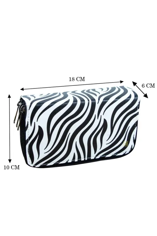 Pencil Case Zebra Pattern Pink Vegan Leather Three Compartments (Pencil Holder)-Zebra Black - 4