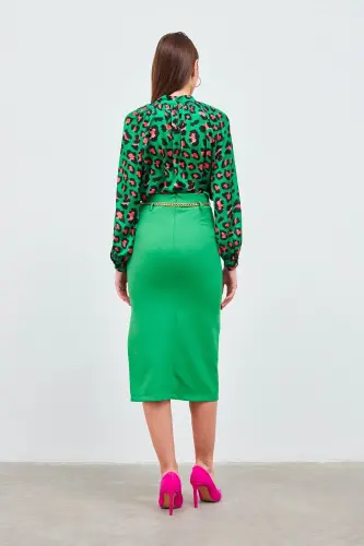 Pencil Skirt with Chain Belt - K.green - 4