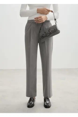 Pencil Straight Leg Trousers-Light Marl Grey - 1