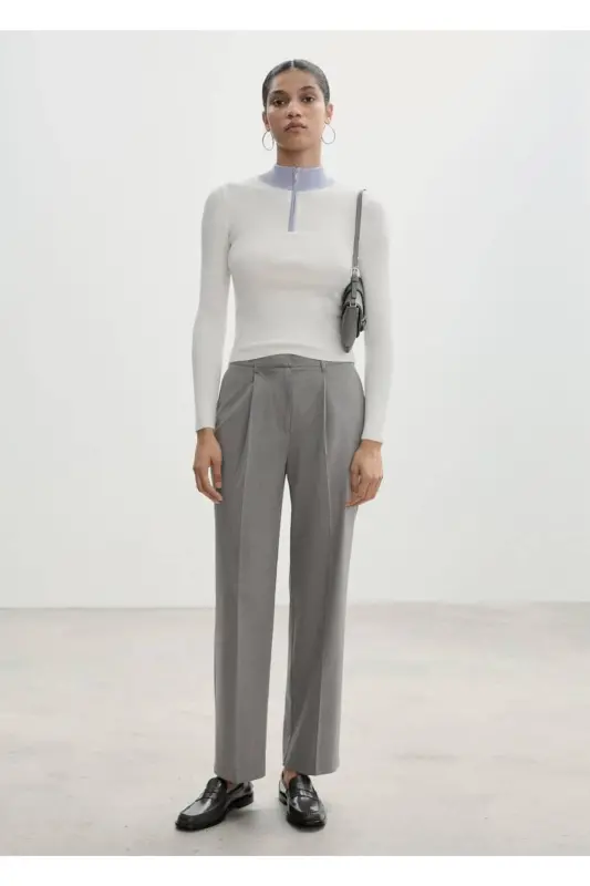 Pencil Straight Leg Trousers-Light Marl Grey - 2