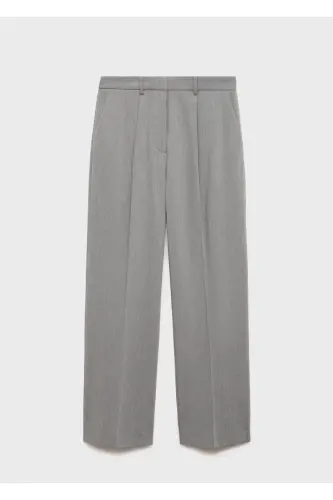 Pencil Straight Leg Trousers-Light Marl Grey - 3
