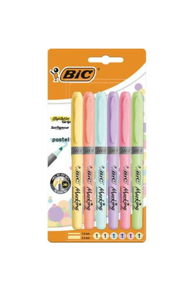 Pencil Type Highlighter Pastel Color 6 Pack - 6