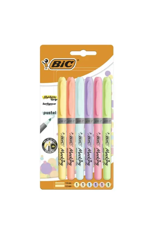 Pencil Type Highlighter Pastel Color 6 Pack - 1