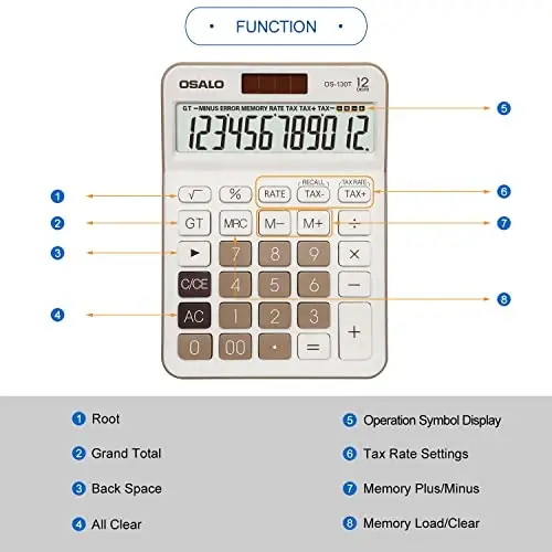 Pendancy 12 Digit Office Calculator Desktop with Tax+/- for Advanced Tax Calculation, Large LCD Display Big Buttons, Dual Power Durable Portable Design, for Financial Accounting Business Use - 5