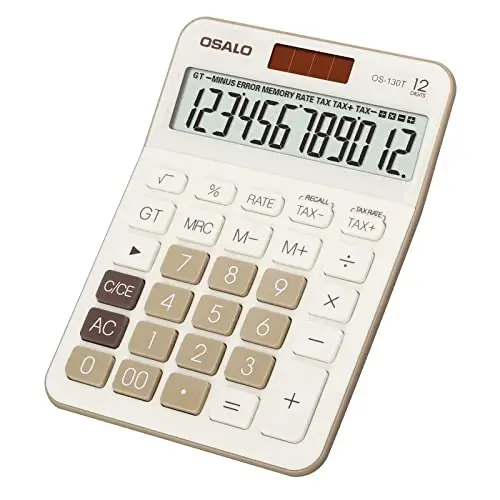 Pendancy 12 Digit Office Calculator Desktop with Tax+/- for Advanced Tax Calculation, Large LCD Display Big Buttons, Dual Power Durable Portable Design, for Financial Accounting Business Use - 1