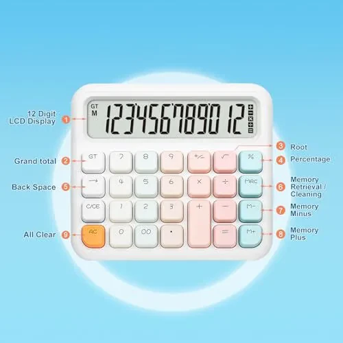 Pendancy Calculators Desktop 12 Digit, Gradient Pink Cute Basic Calculator with Extra Large LCD Display and Buttons, for Office, School, Home Use - 3