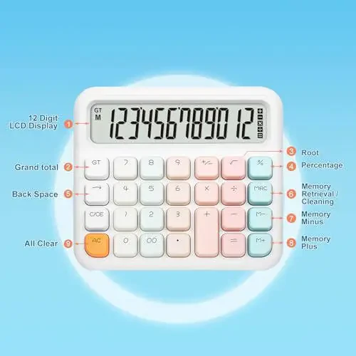 Pendancy Calculators Desktop 12 Digit, Gradient Pink Cute Basic Calculator with Extra Large LCD Display and Buttons, for Office, School, Home Use - 3