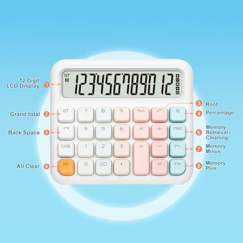 Pendancy Calculators Desktop 12 Digit, Gradient Pink Cute Basic Calculator with Extra Large LCD Display and Buttons, for Office, School, Home Use - 3