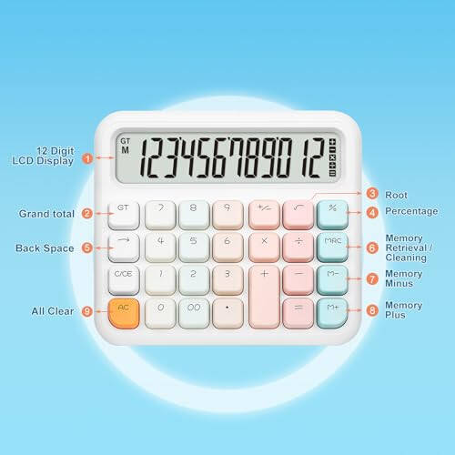 Pendancy Calculators Desktop 12 Digit, Gradient Pink Cute Basic Calculator with Extra Large LCD Display and Buttons, for Office, School, Home Use - 3