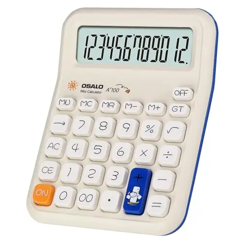 Pendancy Cute Calculator for Kids, Cute Small Calculators Desktop 12 Digit, Basic Function Large LCD Display Big Buttons, for Office, School, Home Use OS-A100 (Blue) 