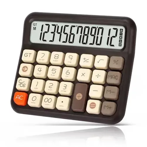 Pendancy Desk Calculator 12 Digit, Retro Cute Basic Calculator with Extra Large LCD Display and Buttons, for Office, School, Home Use - 1