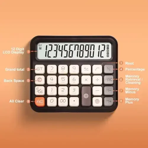 Pendancy Desk Calculator 12 Digit, Retro Cute Basic Calculator with Extra Large LCD Display and Buttons, for Office, School, Home Use - 6