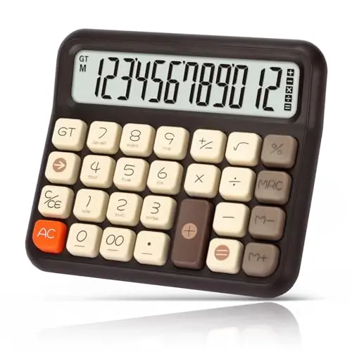 Pendancy Desk Calculator 12 Digit, Retro Cute Basic Calculator with Extra Large LCD Display and Buttons, for Office, School, Home Use 