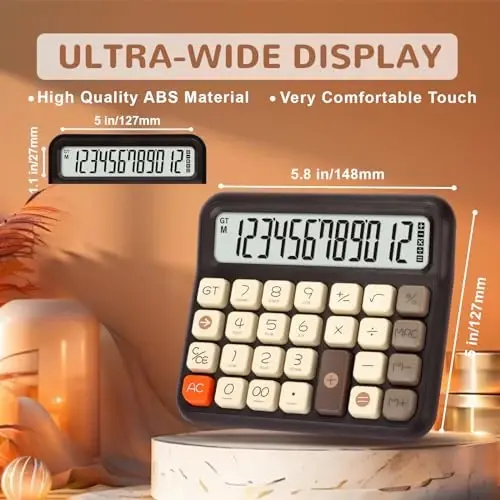 Pendancy Desk Calculator 12 Digit, Retro Cute Basic Calculator with Extra Large LCD Display and Buttons, for Office, School, Home Use - PENDANCY (1)