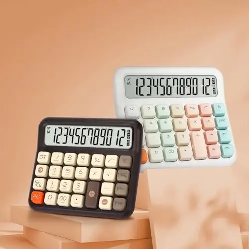 Pendancy Desk Calculator 12 Digit, Retro Cute Basic Calculator with Extra Large LCD Display and Buttons, for Office, School, Home Use - 4