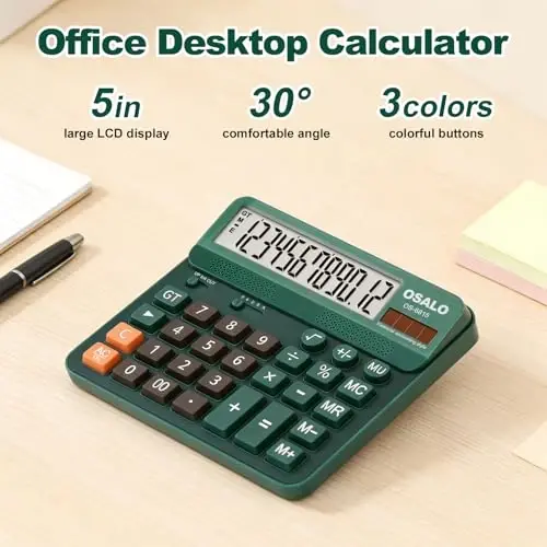 Pendancy Desk Calculator Large Display, 5in LCD 12-Digit, Large Button Calculators Desktop for Accounting, Battery Solar Powered, Rounding Mode & Decimal Places, for Office Business & Home(OS-6815) - PENDANCY (1)
