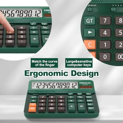 Pendancy Desk Calculator Large Display, 5in LCD 12-Digit, Large Button Calculators Desktop for Accounting, Battery Solar Powered, Rounding Mode & Decimal Places, for Office Business & Home(OS-6815) - 3