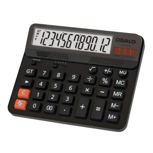 Pendancy Desk Calculator Large Display, Big Buttons, Battery Solar Power | 12-Digit Large Button, Giant Accounting Calculator, 5-Inch LCD, Perfect for Office Business & Home(OS-6815 Black) - 1