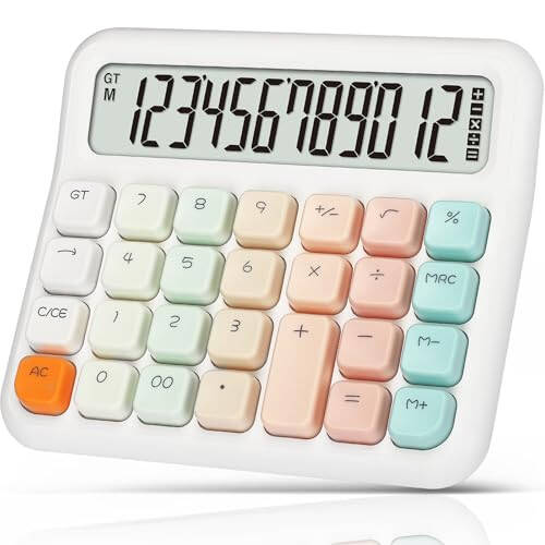 Pendancy Calculators Desktop 12 Digit, Gradient Pink Cute Basic Calculator with Extra Large LCD Display and Buttons, for Office, School, Home Use - 1