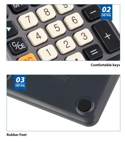 Pendancy Office Kichik Kalkulyator Soliqni Hisoblash uchun Soliq+/- bilan Stol usti, 12 Raqamli Katta LCD Displey, Quyosh Batareyasi Quvvati, Bardoshli Portativ Dizayn, Moliyaviy Hisob Biznes Uy Foydalanish(OS-200T-Kulrang) - 5