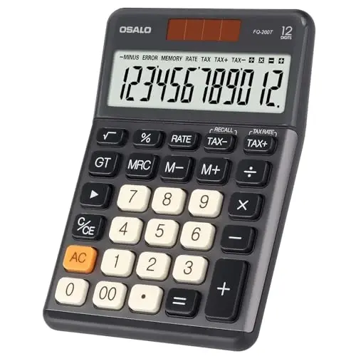 Pendancy Office Kichik Kalkulyator Soliqni Hisoblash uchun Soliq+/- bilan Stol usti, 12 Raqamli Katta LCD Displey, Quyosh Batareyasi Quvvati, Bardoshli Portativ Dizayn, Moliyaviy Hisob Biznes Uy Foydalanish(OS-200T-Kulrang) - PENDANCY
