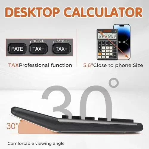Pendancy Office Small Calculator Desktop with Tax+/- for Tax Calculation, 12 Digit Large LCD Display, Solar Battery Power, Durable Portable Design, Financial Accounting Business Home Use(OS-200T-Gray) - 4