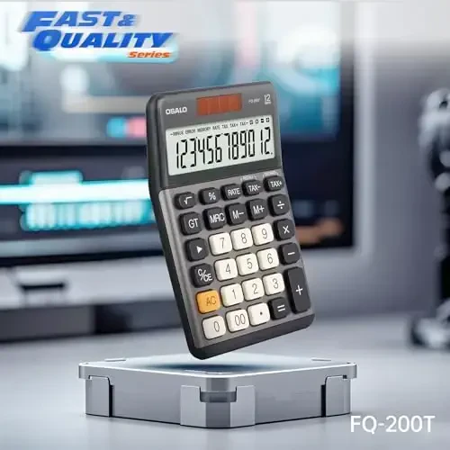 Pendancy Office Small Calculator Desktop with Tax+/- for Tax Calculation, 12 Digit Large LCD Display, Solar Battery Power, Durable Portable Design, Financial Accounting Business Home Use(OS-200T-Gray) - 7