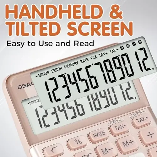 Pendancy Office Small Calculator Desktop with Tax+/- for Tax Calculation, 12 Digit Large LCD Display, Solar Battery Power, Durable Portable Design, Financial Accounting Business Home Use(OS-200T-Pink) - 5