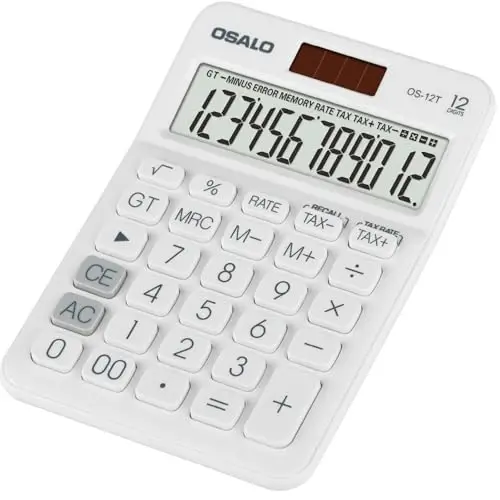Pendancy Pocket Small Size Desk Calculator, 12 Digit Large LCD Display, Basic Tax Function Handheld Desktop Calculator with Solar Battery Dual Power, for Office, School, Business OS-12T (White) - 1
