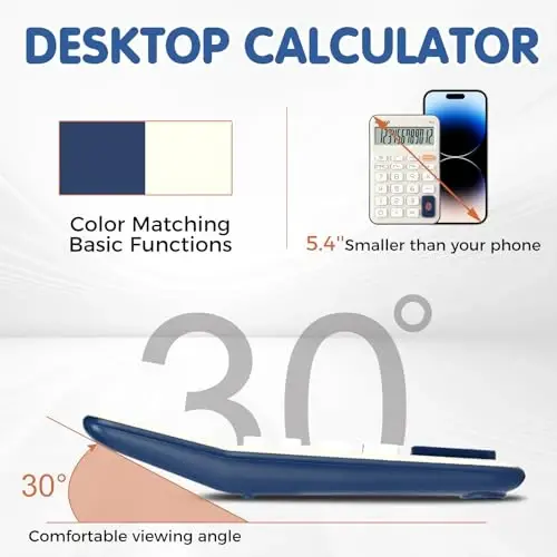 Pendancy Small Desk Calculator Cute, 12 Digit LCD Display, Basic Function, Auto-Sleep, 4.7