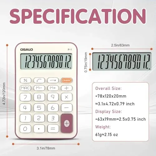 Pendancy Small Desk Calculator Cute, 12 Digit LCD Display, Basic Function, Auto-Sleep, 4.7