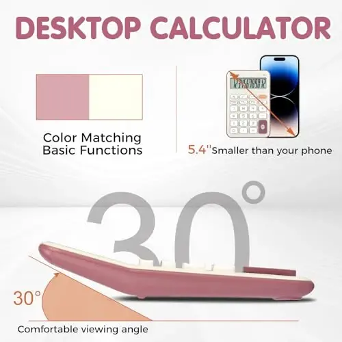 Pendancy Small Desk Calculator Cute, 12 Digit LCD Display, Basic Function, Auto-Sleep, 4.7