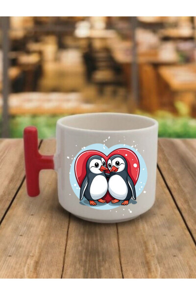 Penguin and Heart Printed Coffee Mug Gift Items - Ceramic Tea, Coffee Gift Mug - LILI HEDIYELIK