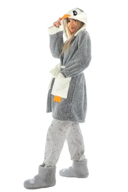 Penguin Embroidered Hooded Wellsoft Bathrobe - ZEYNEP TEKSTIL