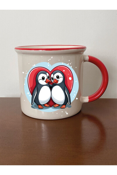 Penguin Heart Red Mouth Mug Gift Set - Ceramic Tea, Coffee Gift Mug - LILI HEDIYELIK