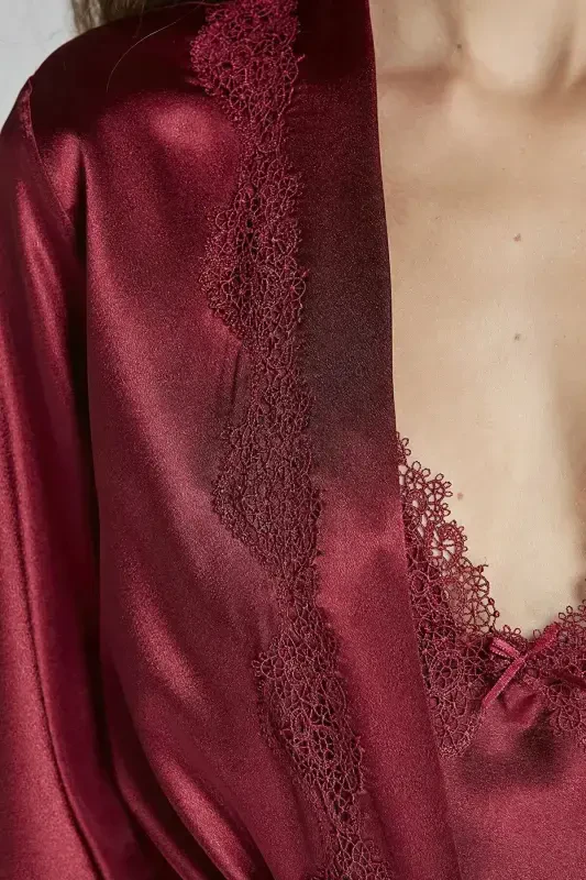 Penye Gecelik Sabahlık Pijama Takım Şort Takım 6'lı Çeyiz Seti -5965-Bordo - 2