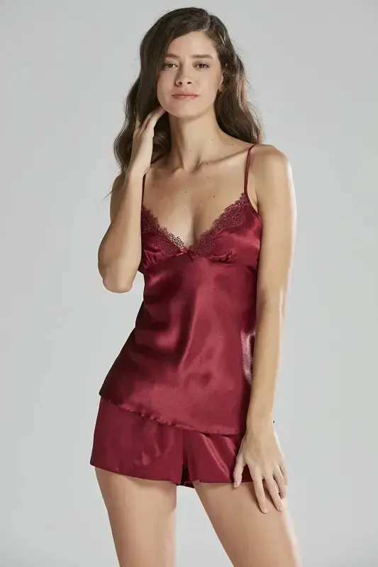 Penye Kechki Ko'ylak Xalat Pijama Short Kostyum 6 qismli Sep to'plami -5965-Bordo - 6