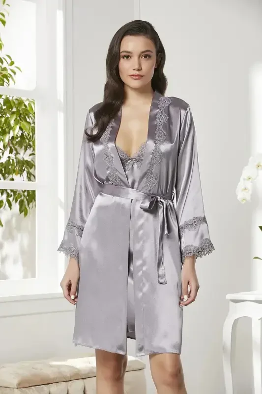 Penye Kechki ko'ylak Xalat Pijama To'plam Short To'plam 6 qismli Sep to'plami -5965-Royal - 2