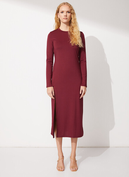 People By Fabrika Bicycle Neck Plain Burgundy Maxi Women's Dress ELBFW22-41 - 3