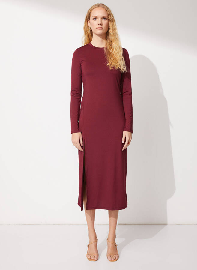 People By Fabrika Bicycle Neck Plain Burgundy Maxi Women's Dress ELBFW22-41 - 3